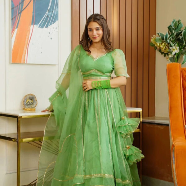 green nooraniyat organza lehenga choli set