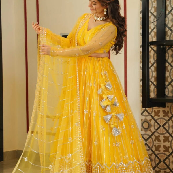 Aisha yellow organza lehenga choli set
