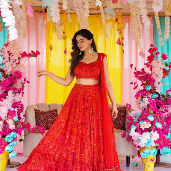 Bandhani grace chinon lehenga set