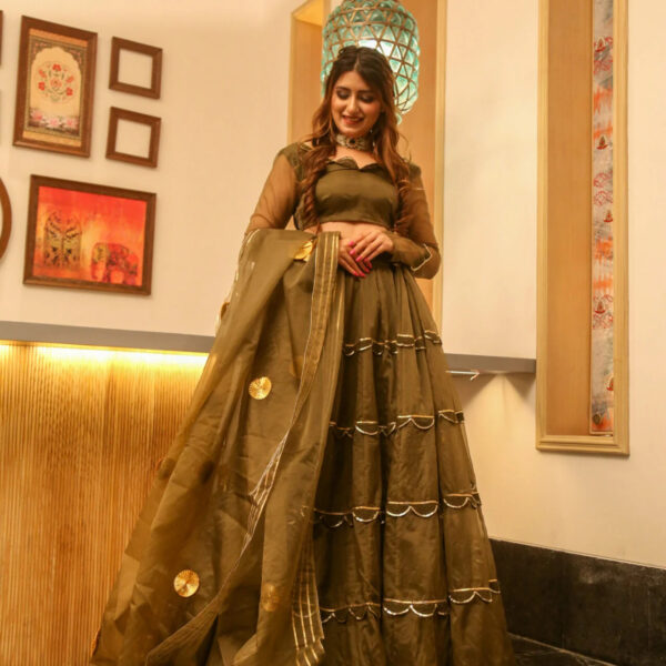 brown organza lehenga choli set